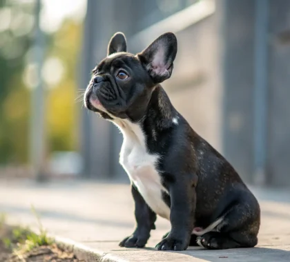 A French Bulldog puppy attentively listening to its owner during a training session, with treats in hand and a positive, encouraging atmosphere.